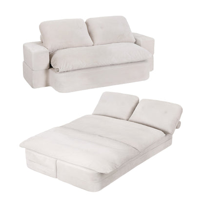 Artiss Convertible Folding Sofa Bed 30D High-Density Foam Boneless Couch with Corduroy Sleeper Couch Lounger for Living Room Beign