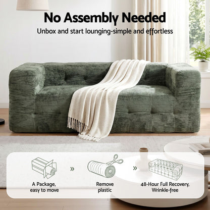 Artiss Comfort Boneless Sofa for Living Room Green Luxury Chenille