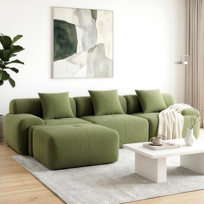 Artiss 300cm Modular Sofa Bed Comfort L-Shaped Sectional Boneless Couch Green Hover Image