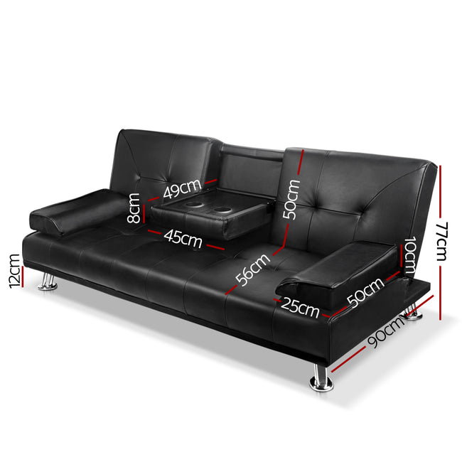 Artiss Sofa Bed Lounge Convertible Leather Couch Bed 3 Seater Cupholder Recliner Main Image
