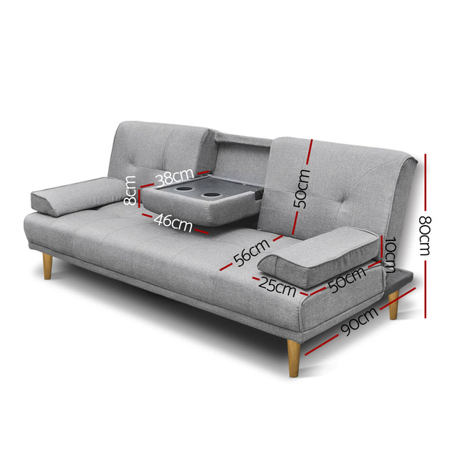 Artiss Sofa Bed 188CM Grey Faux Linen Main Image