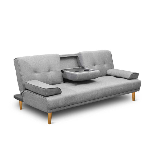 Artiss Sofa Bed 188CM Grey Faux Linen Hover Image