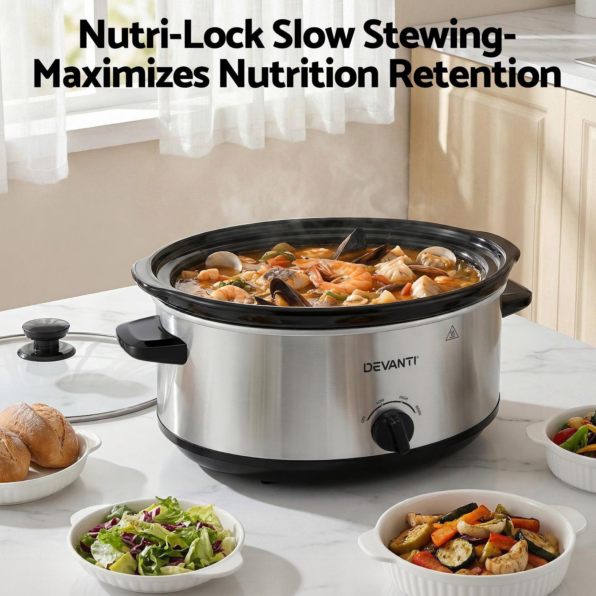Devanti 6.5L Slow Cooker Electric Multi Cooker with 3 Heat Settings and Keep Warm Function.