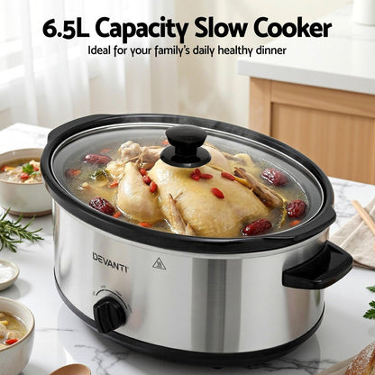 Devanti 6.5L Slow Cooker Electric Multi Cooker with 3 Heat Settings and Keep Warm Function.