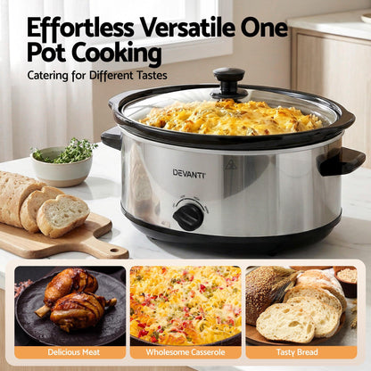 Devanti 6.5L Slow Cooker Electric Multi Cooker with 3 Heat Settings and Keep Warm Function.