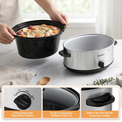 Devanti 6.5L Slow Cooker Electric Multi Cooker with 3 Heat Settings and Keep Warm Function.