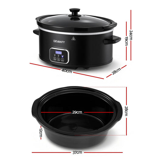 Devanti 5.6L Slow Cooker Electric Multi Cooker with 3 Heat Settings and Keep Warm Function.