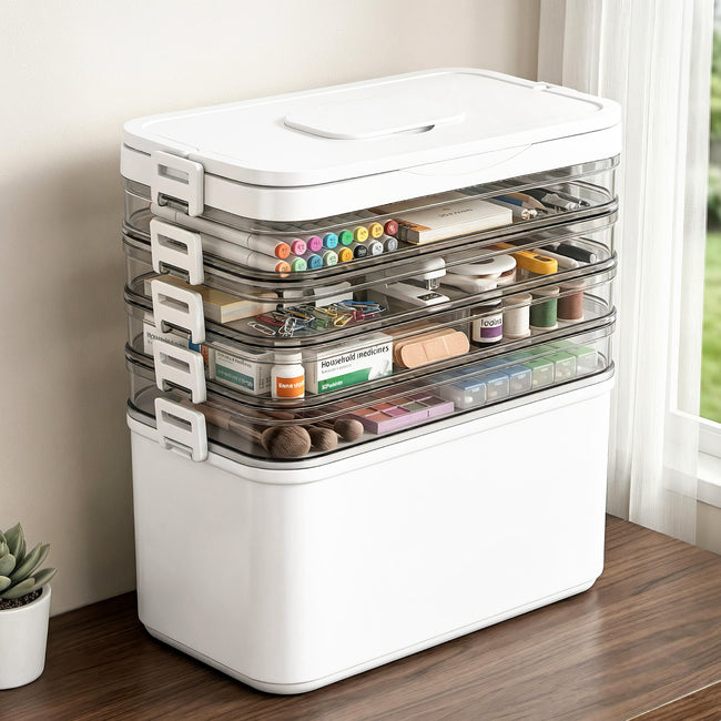 Artiss 5 Tier Portable Storage Box Detachable with Handles Plastic Clear Hover Image