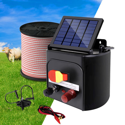 Giantz Fence Energiser 5KM Solar Powered Electric 400M Poly Tape Insulator