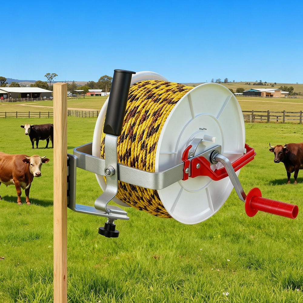 Giantz Electric Fence Reel Geared Portable Polywire Fencing Farm White