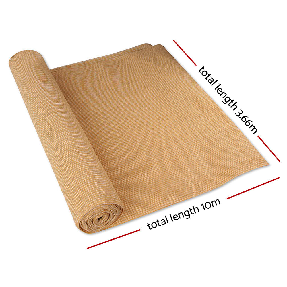 Instahut 70% Shade Cloth 3.66x10m Shadecloth Sail Heavy Duty Beige.