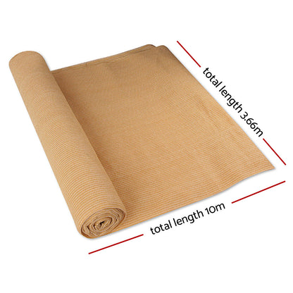 Instahut 70% Shade Cloth 3.66x10m Shadecloth Sail Heavy Duty Beige.