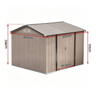 Giantz 3X3M Garden Shed Outdoor Storage Backyard Tool Shed Galvanized Steel Brown