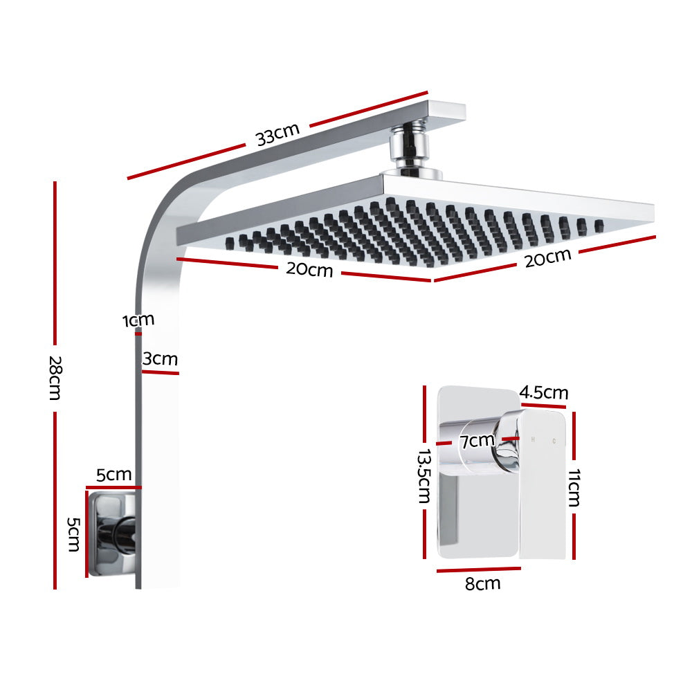 Cefito 8'' Rain Shower Head Wall Arm Square High Pressure Twins Tap Chrome