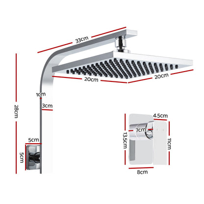 Cefito 8'' Rain Shower Head Wall Arm Square High Pressure Twins Tap Chrome