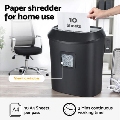 Devanti Electric Paper Shredder for Home Office 10 A4 Paper Sheet Cross-Cut Paper.