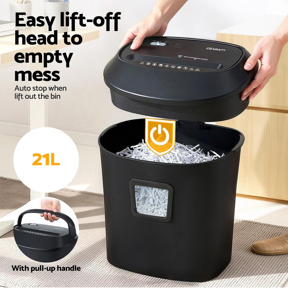 Devanti Electric Paper Shredder for Home Office 10 A4 Paper Sheet Cross-Cut Paper.