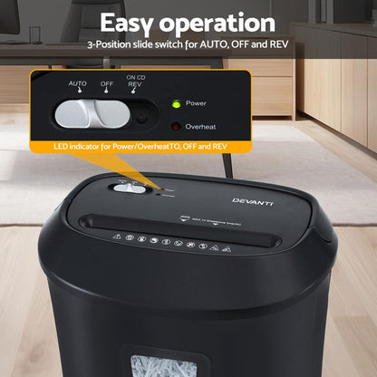 Devanti Electric Paper Shredder for Home Office 10 A4 Paper Sheet Cross-Cut Paper.