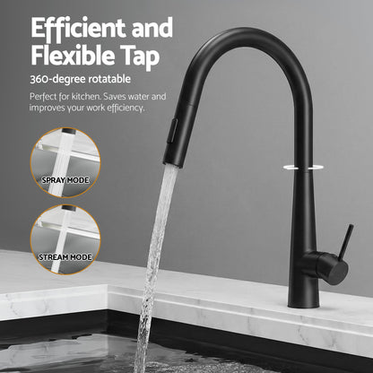 Cefito Stainless Steel Sink 70x45CM With Pull Out Mixer Tap Kitchen Basin Single Bowl Black