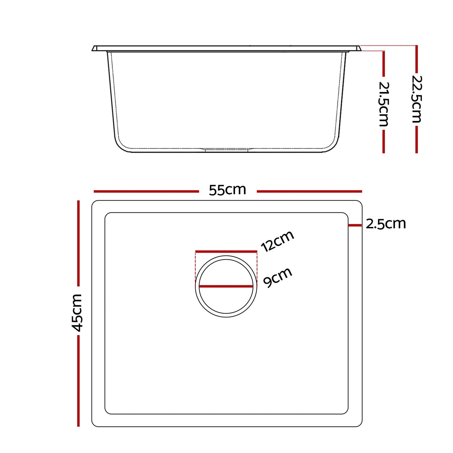 Cefito Kitchen Sink 55x45cm Granite Stone Sink Single Bowl White