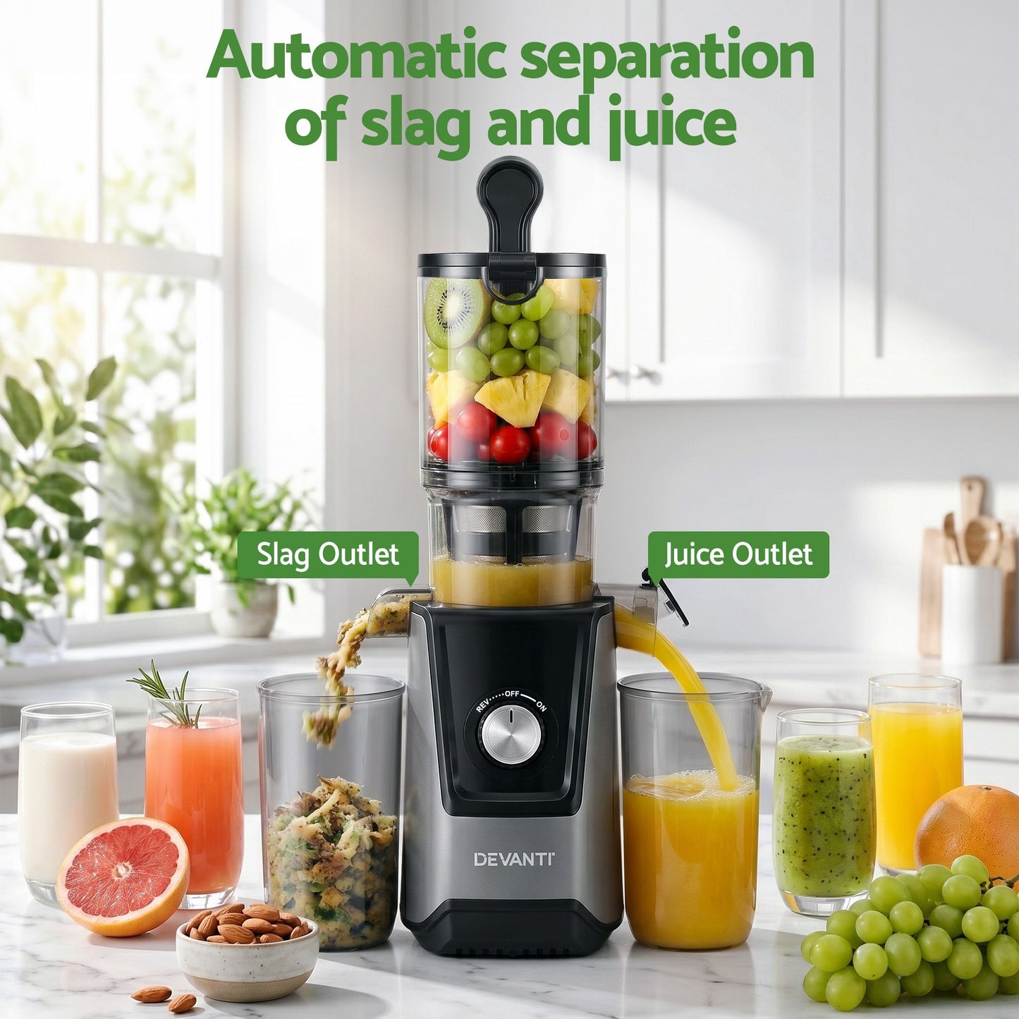DEVANTI Slow Juicer Cold Press 200W for Fruit Vegetable Juice