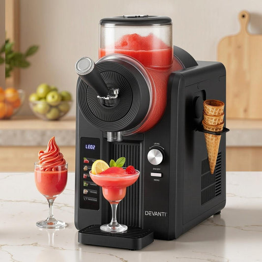 Devanti 2L Slushie Machine Ice Cream Maker Frozen Smoothies Milkshakes Black.