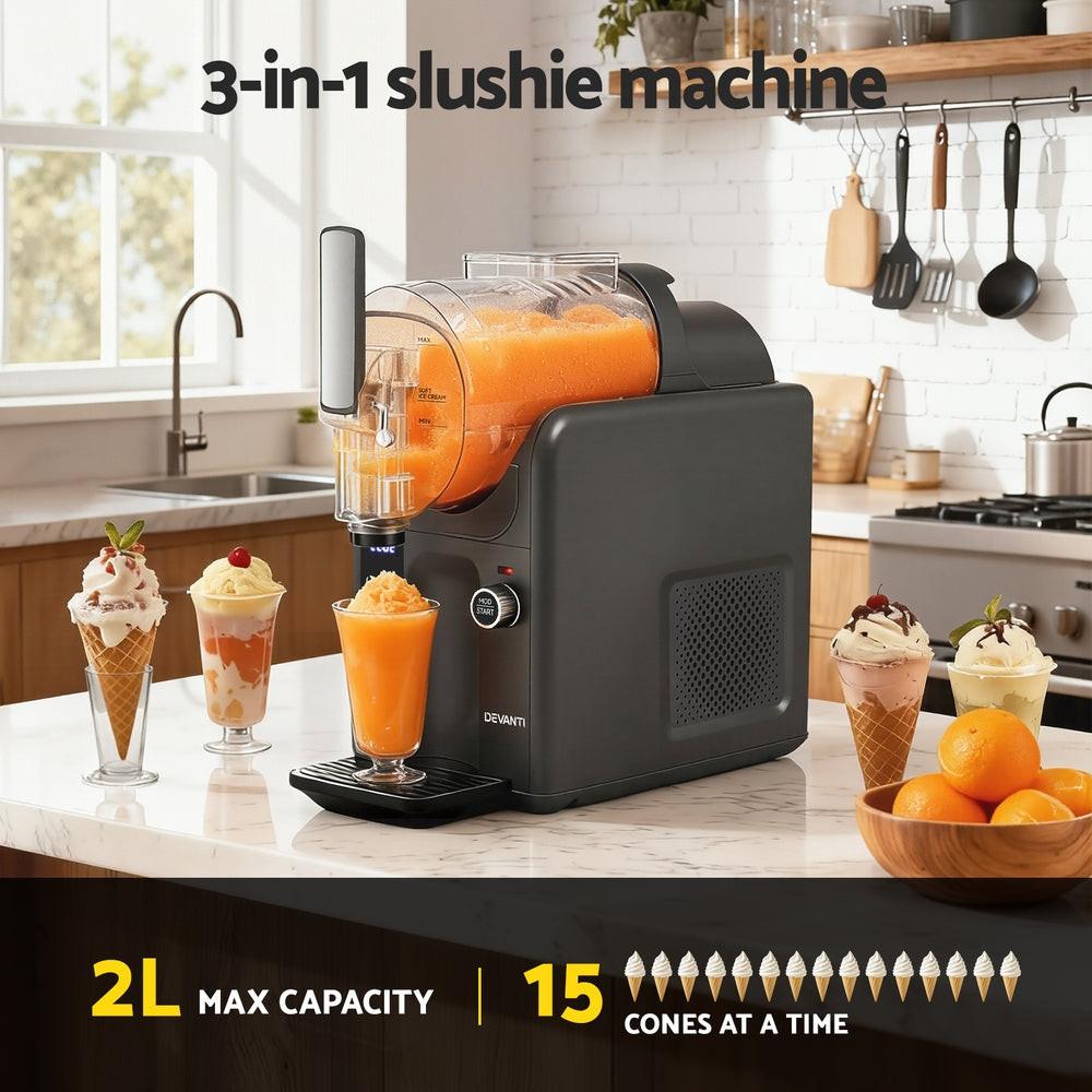 Devanti 5in1 Slushie Machine Ice Cream Maker 2L Grey.