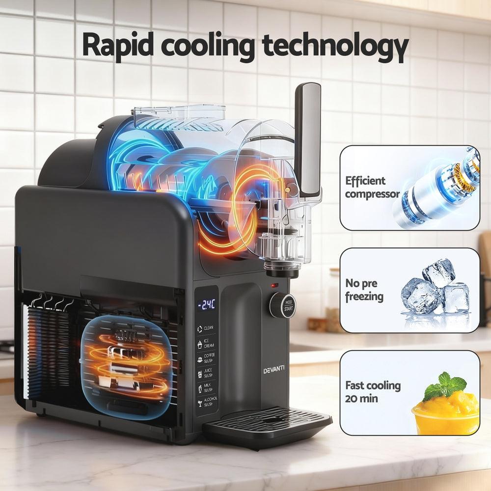 Devanti 5in1 Slushie Machine Ice Cream Maker 2L Grey.