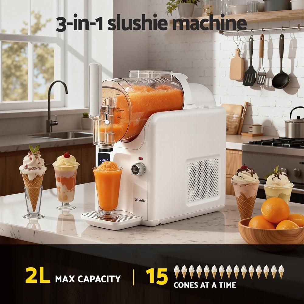 Devanti 5in1 Slushie Machine Ice Cream Maker 2L White.