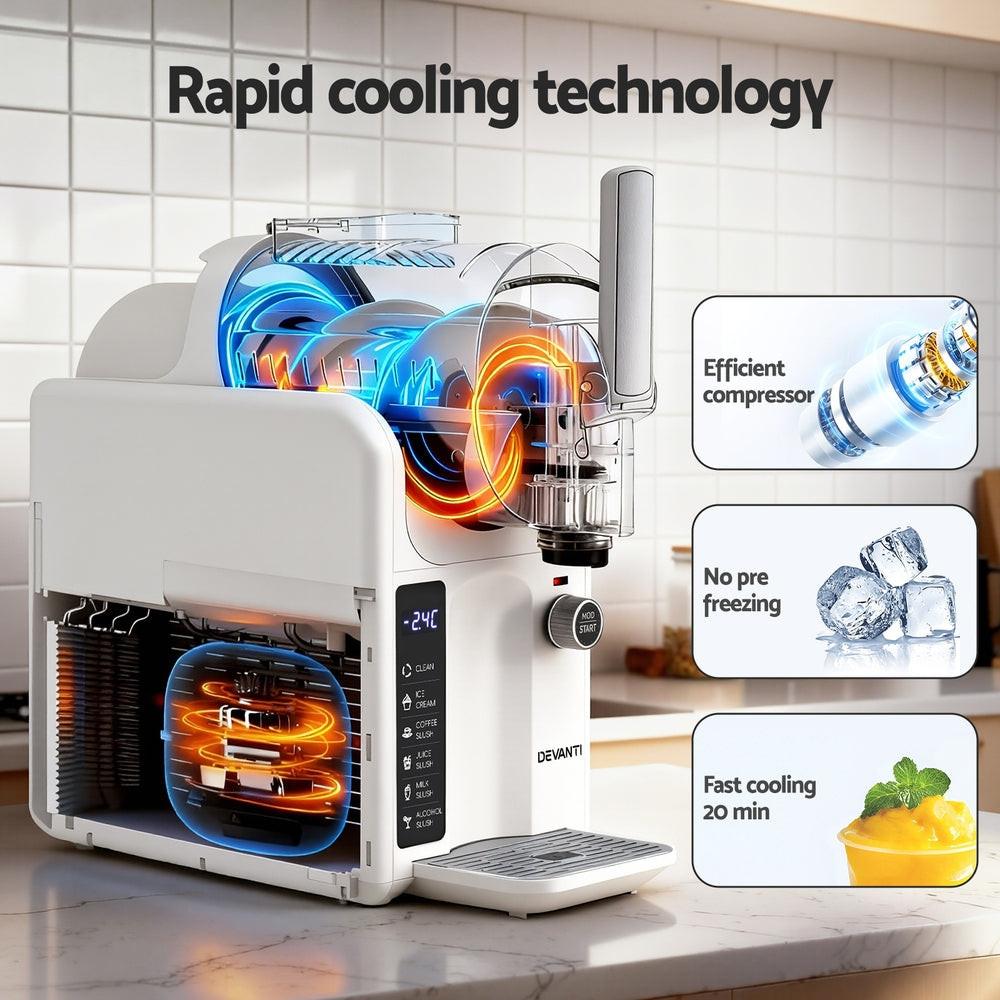 Devanti 5in1 Slushie Machine Ice Cream Maker 2L White.