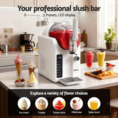 Devanti 5in1 Slushie Machine Ice Cream Maker 2L White.