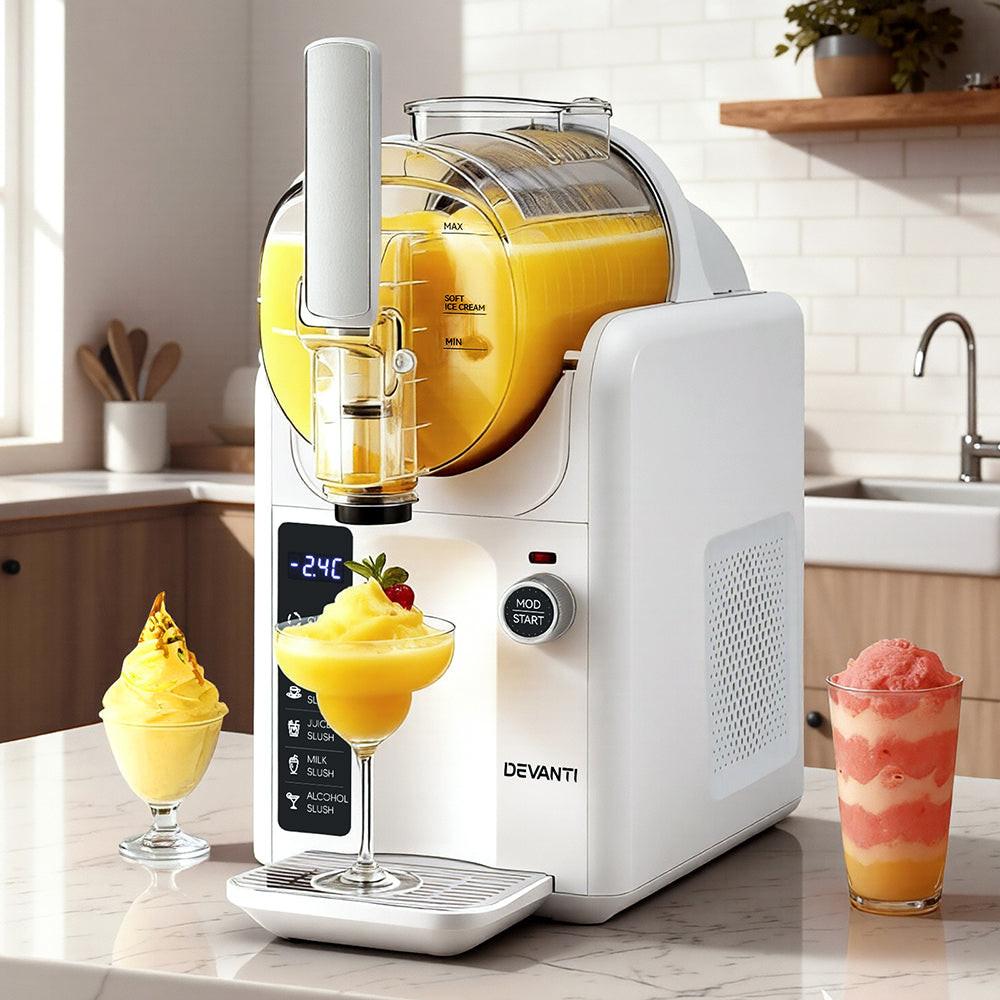 Devanti 5in1 Slushie Machine Ice Cream Maker 2L White.