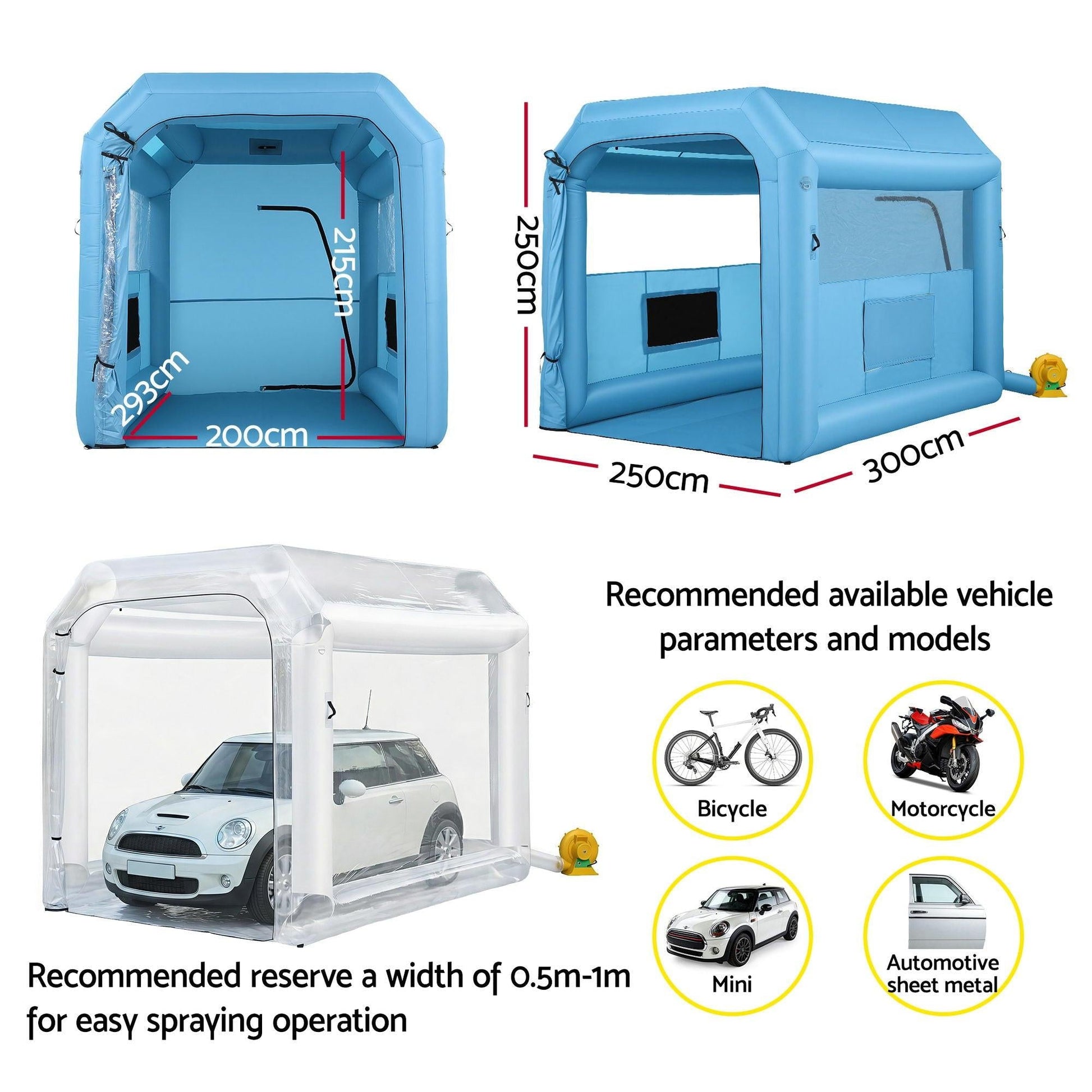 Giantz Inflatable Paint Booth 2.5X2.5X3M Inflatable Spray Booth with 550W Powerful Blower and Air Filter System, Round Roof with Light Hook, for Painting Bicycle, Motorcycle, Furniture Refinishing DIY.