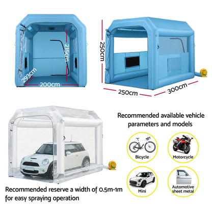 Giantz Inflatable Paint Booth 2.5X2.5X3M Inflatable Spray Booth with 550W Powerful Blower and Air Filter System, Round Roof with Light Hook, for Painting Bicycle, Motorcycle, Furniture Refinishing DIY.