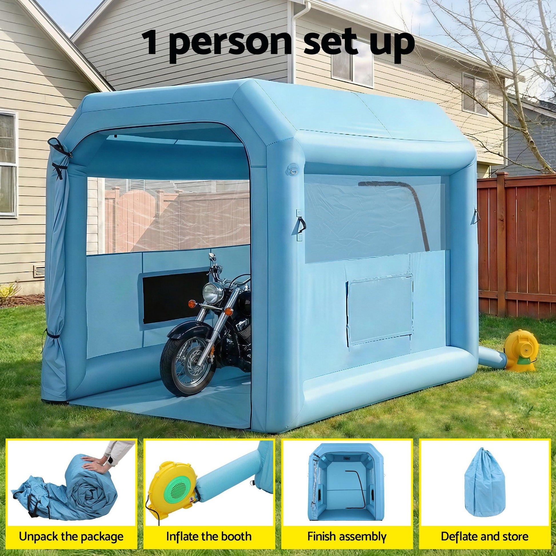 Giantz Inflatable Paint Booth 2.5X2.5X3M Inflatable Spray Booth with 550W Powerful Blower and Air Filter System, Round Roof with Light Hook, for Painting Bicycle, Motorcycle, Furniture Refinishing DIY.