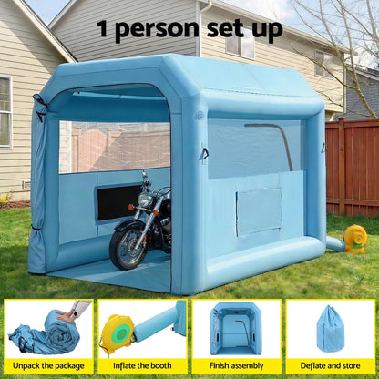 Giantz Inflatable Paint Booth 2.5X2.5X3M Inflatable Spray Booth with 550W Powerful Blower and Air Filter System, Round Roof with Light Hook, for Painting Bicycle, Motorcycle, Furniture Refinishing DIY.