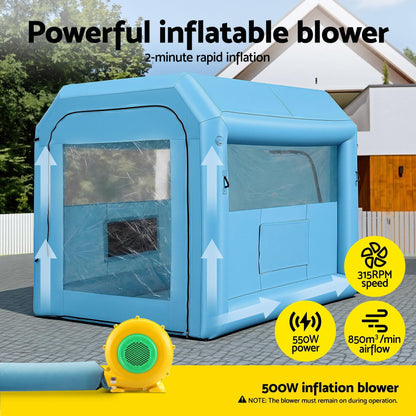 Giantz Inflatable Paint Booth 2.5X2.5X3M Inflatable Spray Booth with 550W Powerful Blower and Air Filter System, Round Roof with Light Hook, for Painting Bicycle, Motorcycle, Furniture Refinishing DIY.