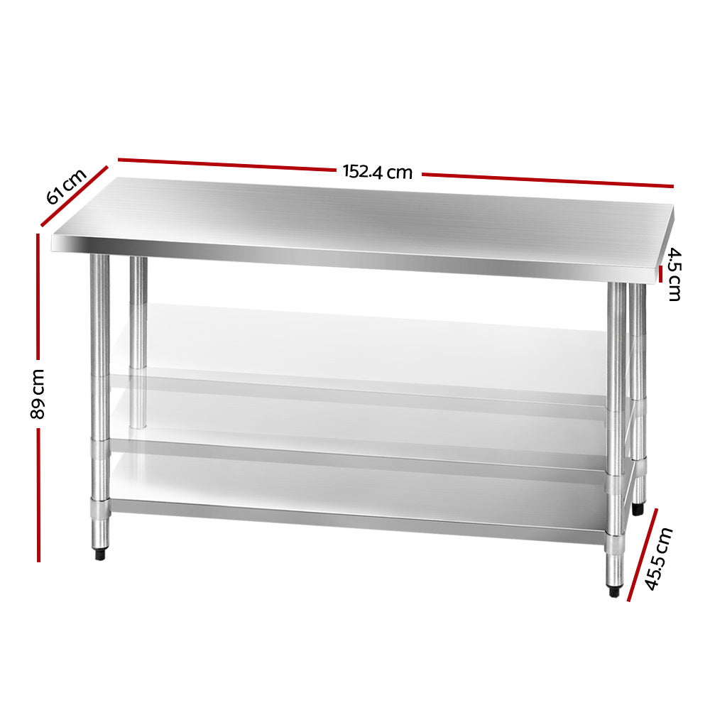 Cefito 1524x610mm Stainless Steel Kitchen Bench 304.