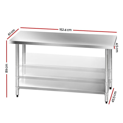 Cefito 1524x610mm Stainless Steel Kitchen Bench 304.