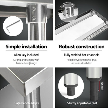 Cefito 1524x610mm Stainless Steel Kitchen Bench 304.