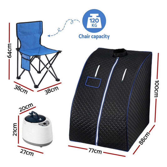 Devanti Portable Steam Sauna Tent 1000W 2L Steamer Pot Personal Home SPA Timer.