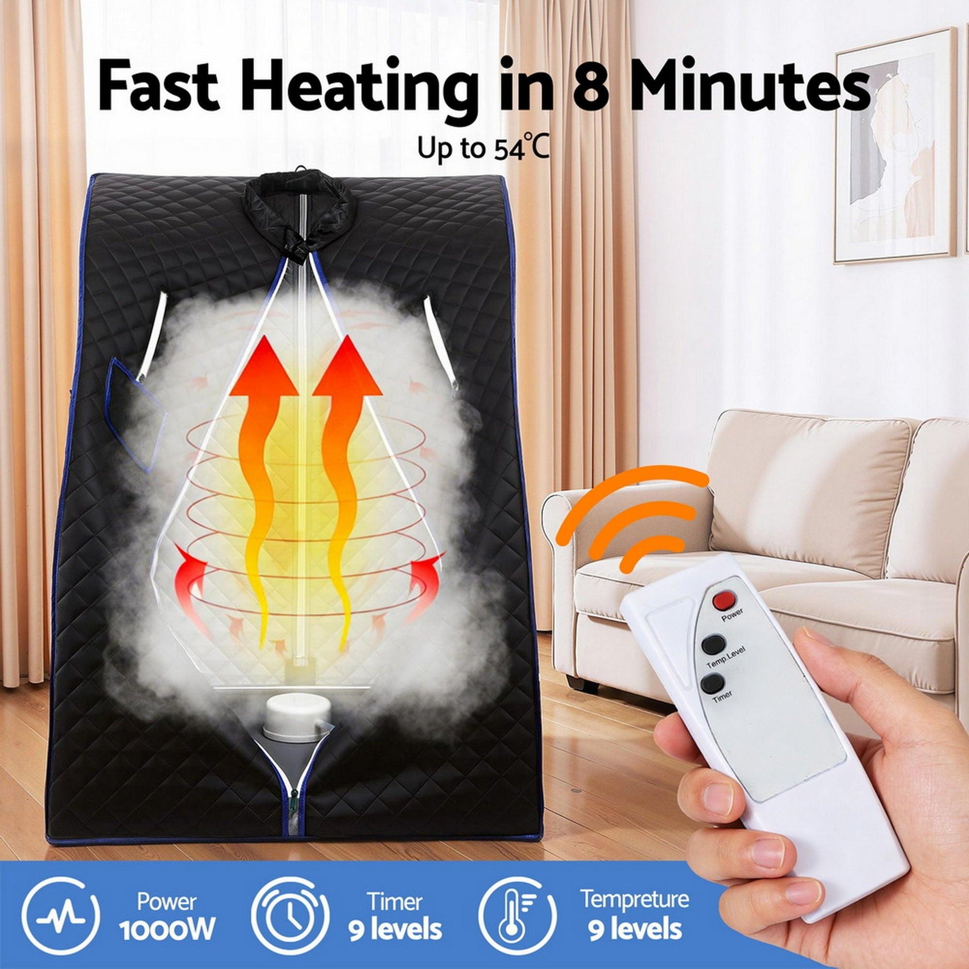 Devanti Portable Steam Sauna Tent 1000W 2L Steamer Pot Personal Home SPA Timer.