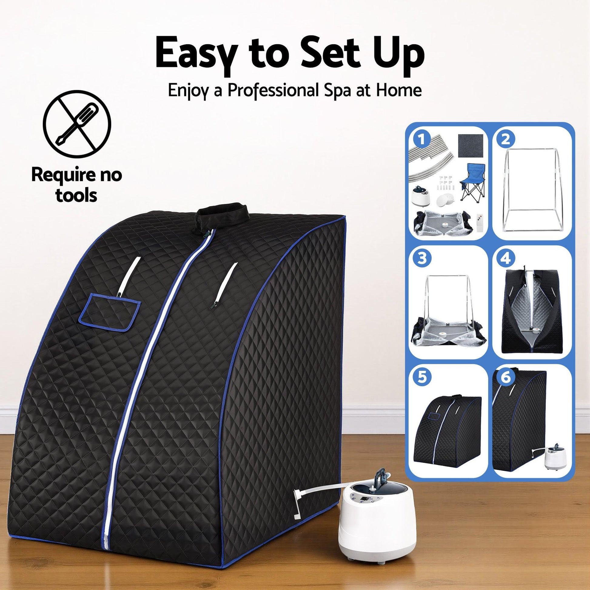 Devanti Portable Steam Sauna Tent 1000W 2L Steamer Pot Personal Home SPA Timer.