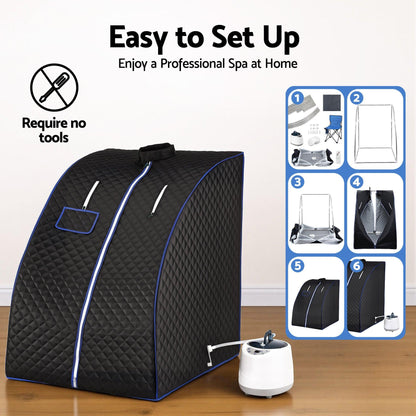 Devanti Portable Steam Sauna Tent 1000W 2L Steamer Pot Personal Home SPA Timer.