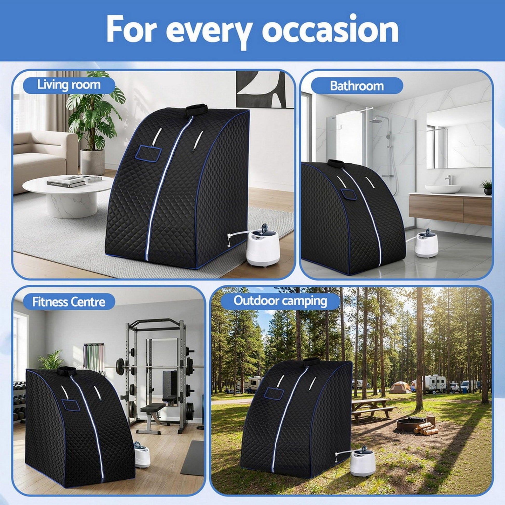 Devanti Portable Steam Sauna Tent 1000W 2L Steamer Pot Personal Home SPA Timer.