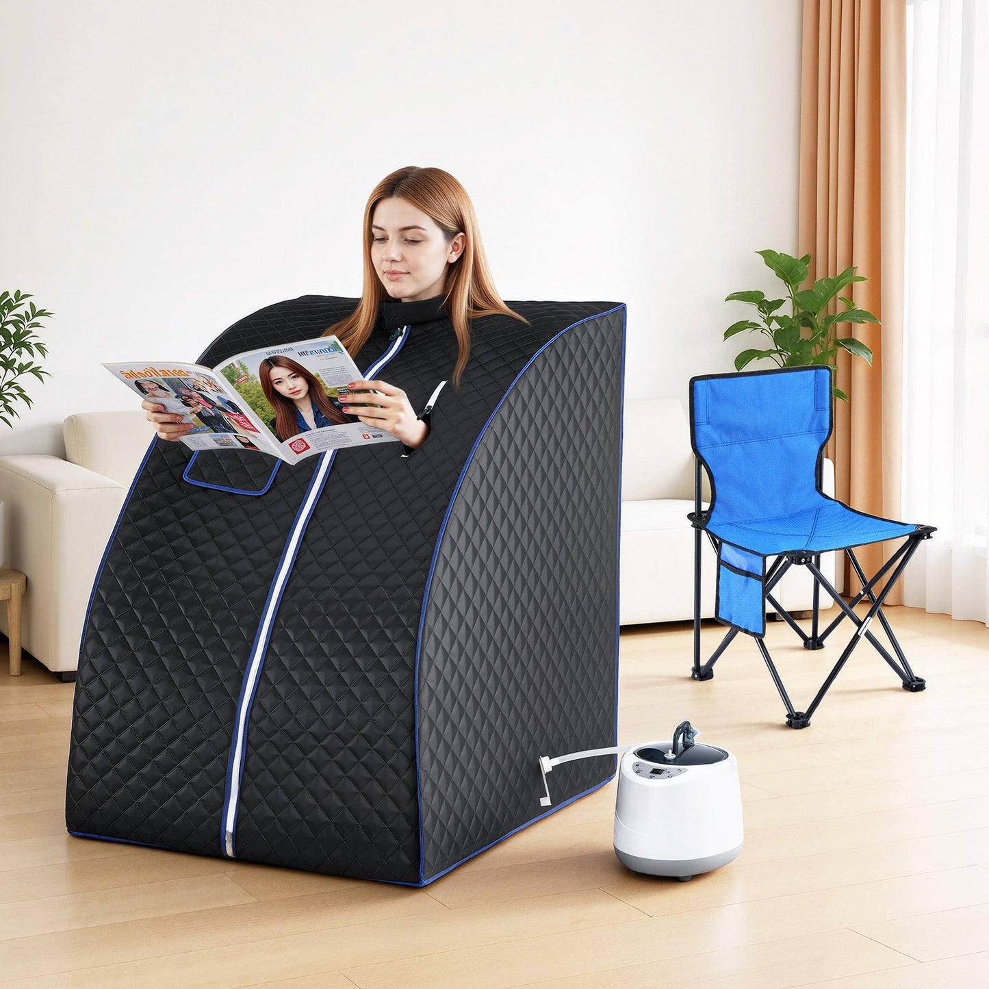 Devanti Portable Steam Sauna Tent 1000W 2L Steamer Pot Personal Home SPA Timer.