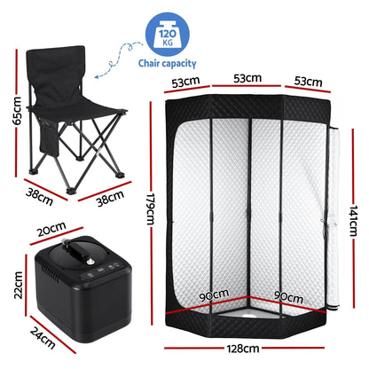 Devanti Portable Steam Sauna Tent 1000W 3L Steamer Pot Full Body Home SPA Timer.