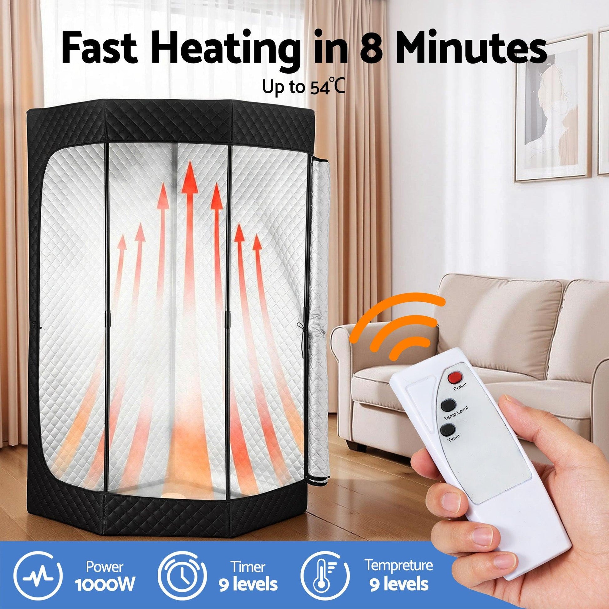 Devanti Portable Steam Sauna Tent 1000W 3L Steamer Pot Full Body Home SPA Timer.