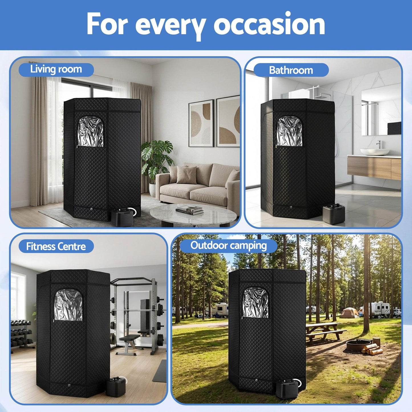 Devanti Portable Steam Sauna Tent 1000W 3L Steamer Pot Full Body Home SPA Timer.