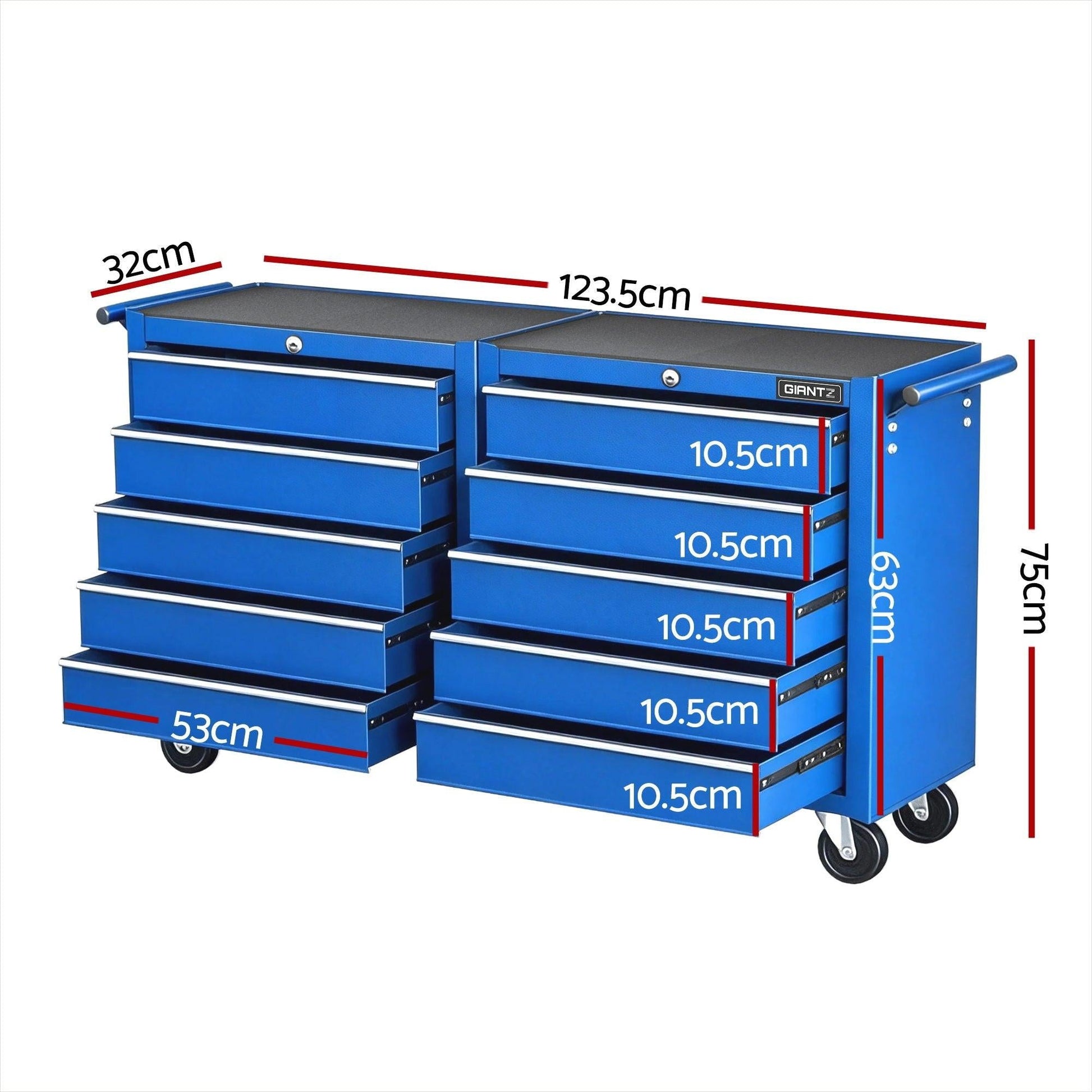 Giantz Tool Chest Trolley 10 Drawers Toolbox Storage Blue.